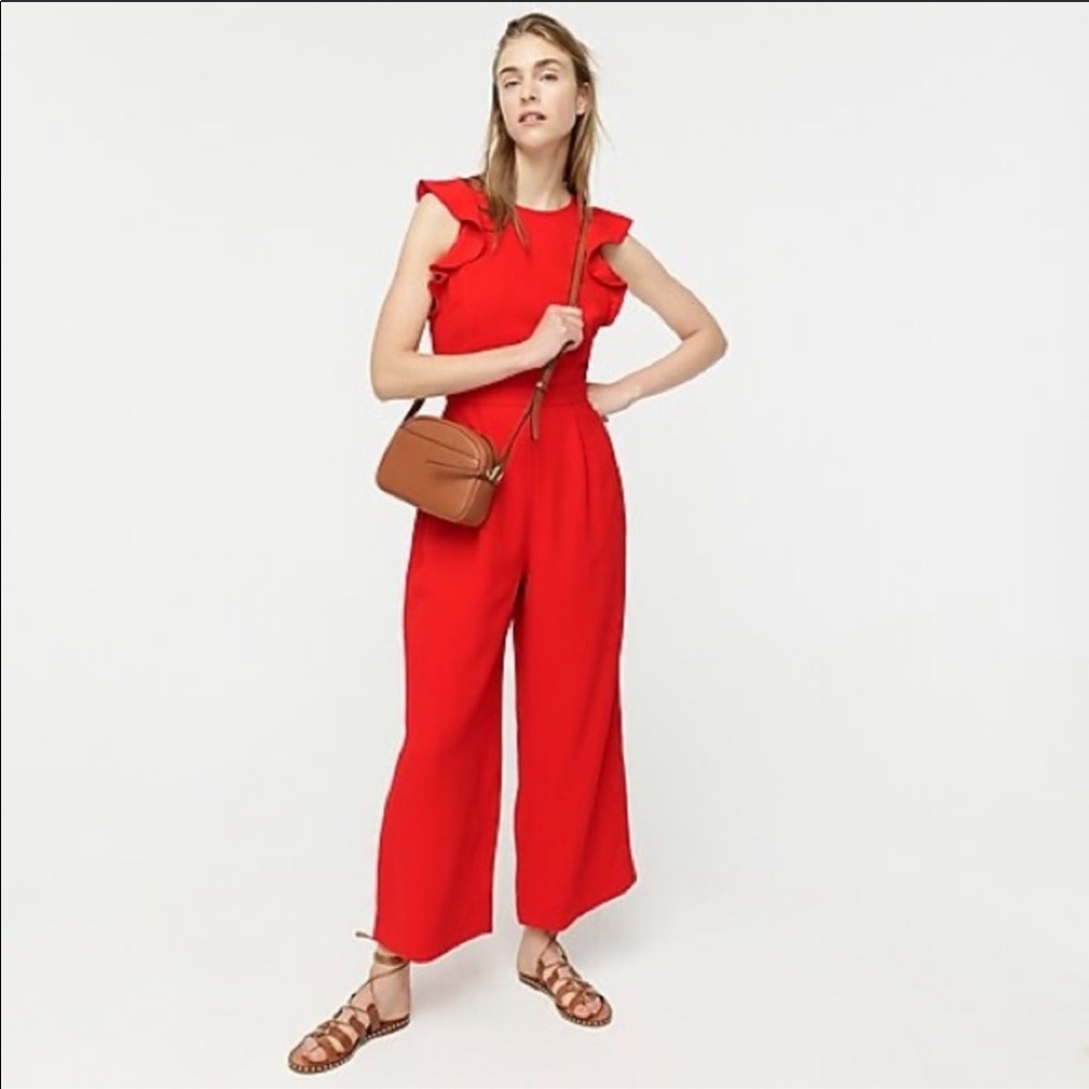 J Crew Sleeveless Ruffle Jumpsuit in 365 crepe